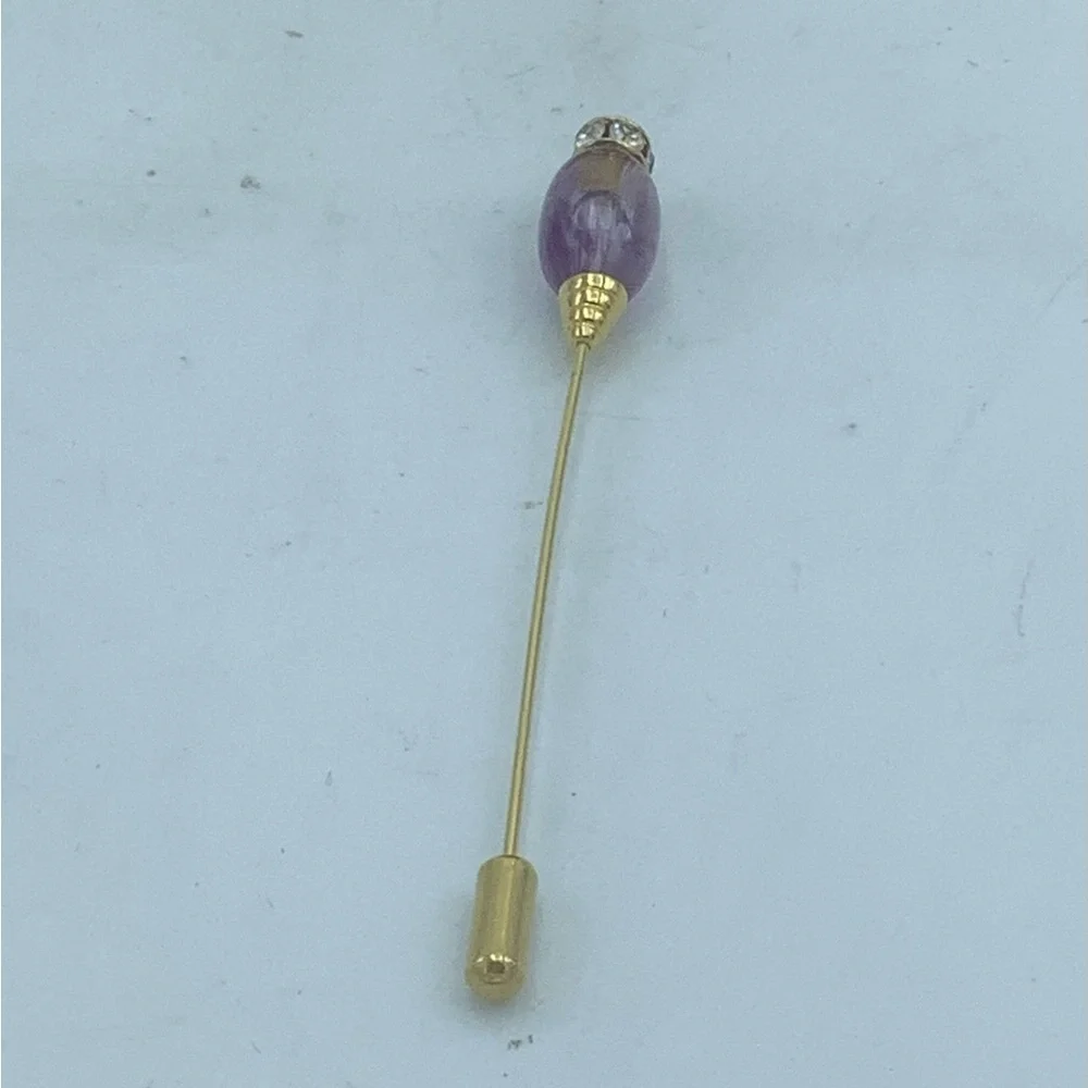 Lavender Glass and Rhinestone Topped Stick Pin